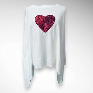 VICTORIA HARBOUR One Size Large Red Sequin Heart White Sweater Poncho | NWT